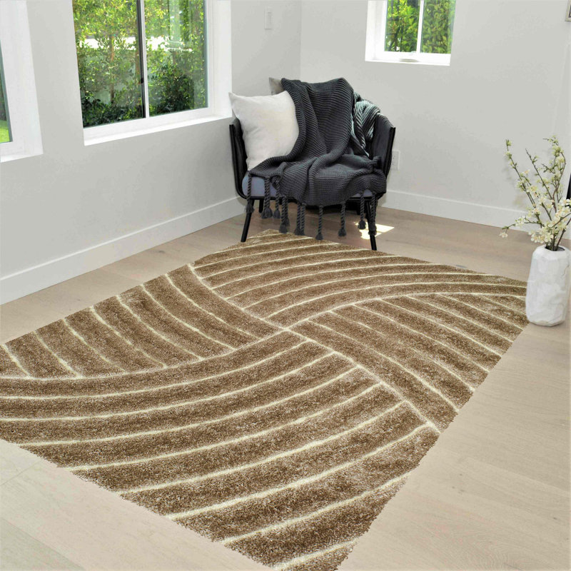Tapis modernes Handister 3-D-800 5 pi x 7 pi Champaign, Rectangle 5 pi x 7 pi