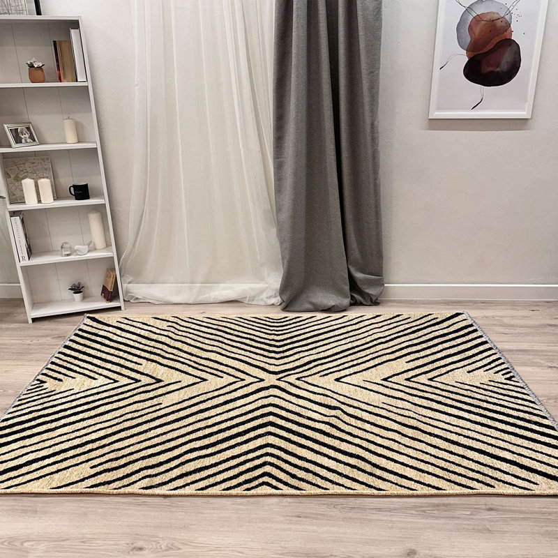 Alfa Rich Roemer Geometric Beige & Black Washable Woven Cotton Area Rugs for Living Room Bedroom Kitchen