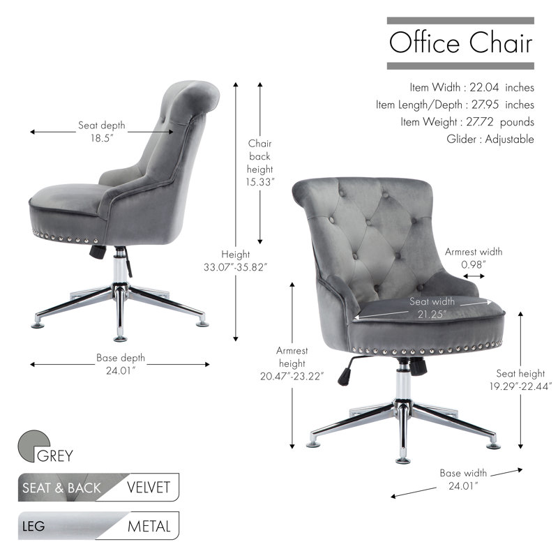 Asilah Velvet Task Chair, Gray