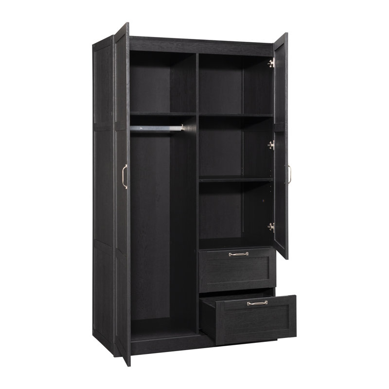 Armoire 2 portes avec tiroirs l 40 po, finition chêne corbeau, Nickel brossé