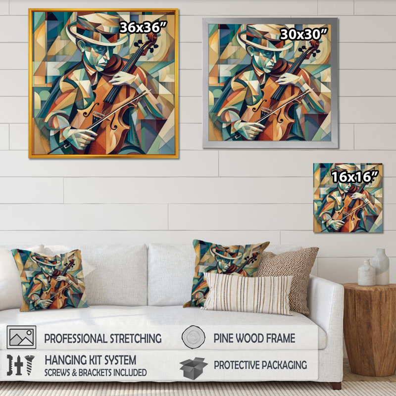 The Modern Violinist I - reproduction d'art, Cadre photo noir, H 36 po x l 36 po x P 1,5 po