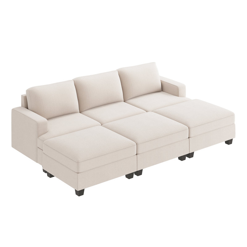 Upholstered Corduroy Sleeper Sectional Storage Sofa Bed For Small Space, Beige Corduroy