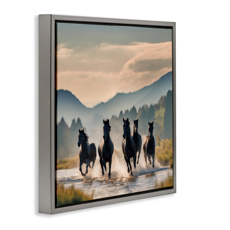 «Canyon Stallions Trotting» par Noah Bay, Cadre flottant gris lustré, H 25 po x l 25 po