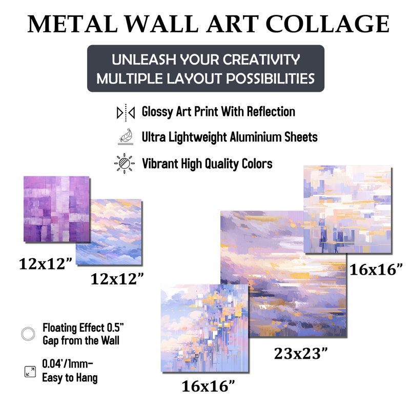 Art déco lavande lignes abstraites - ensemble abstrait d'art géométrique mural de 6
