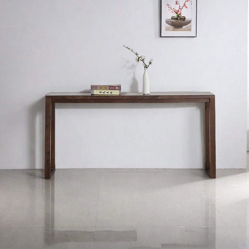 Console moderne en bois massif minimaliste, H 31,5 po x l 59,06 po x P 13,78 po, Marron foncé