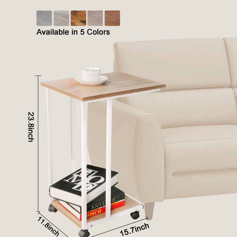 Table-plateau en forme de C Edgecliff - Bureau robuste pour ordinateur portable, nourriture et lecture, Chêne / Blanc