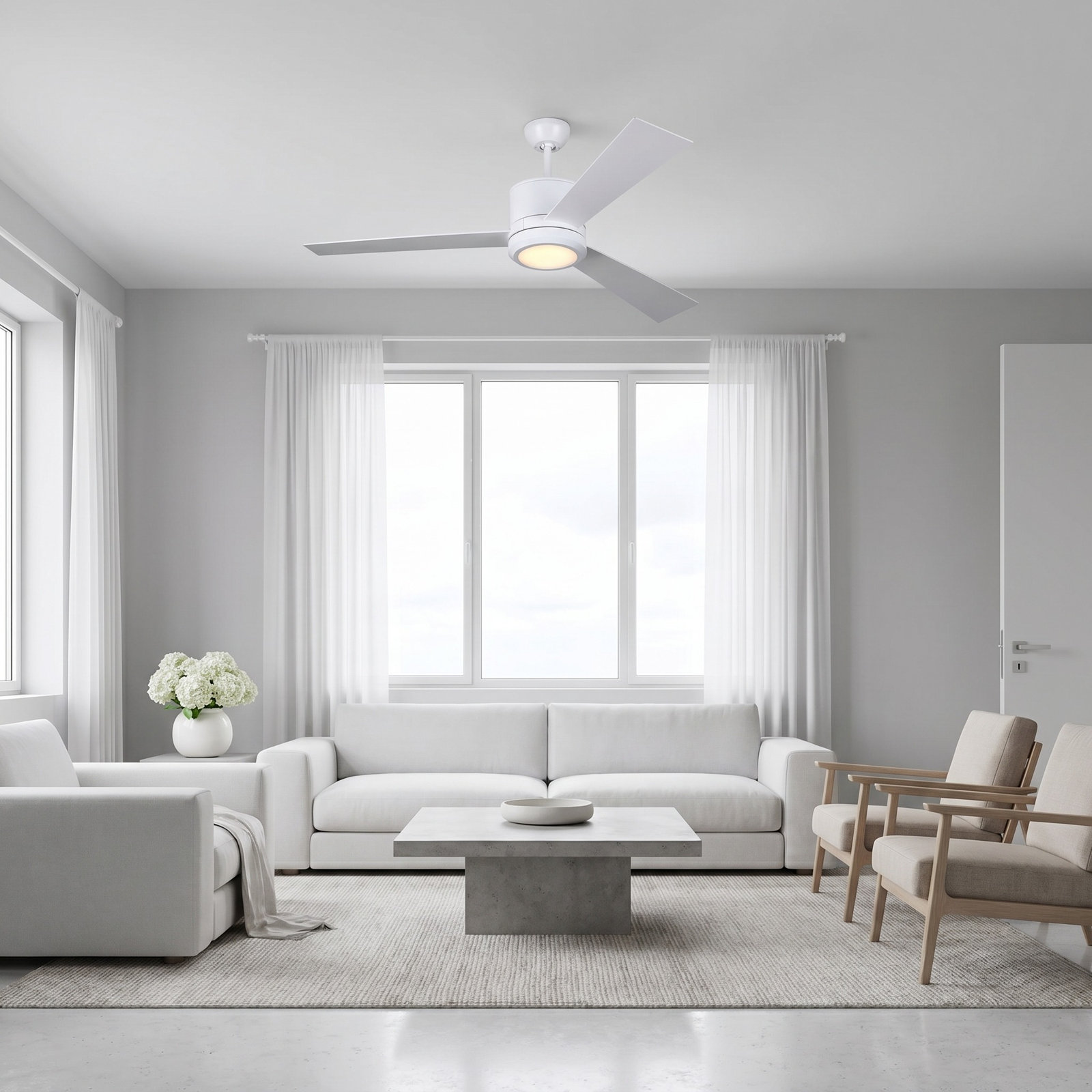 Tulsi Ceiling Fan with Light Kit, Matte White with White Blades, 52