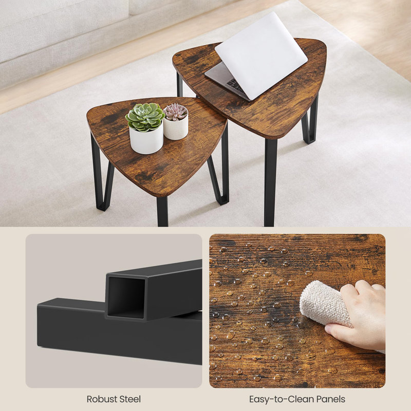 Nesting Small Stacking Side Table Coffee Table (Set of 2), Rustic Brown