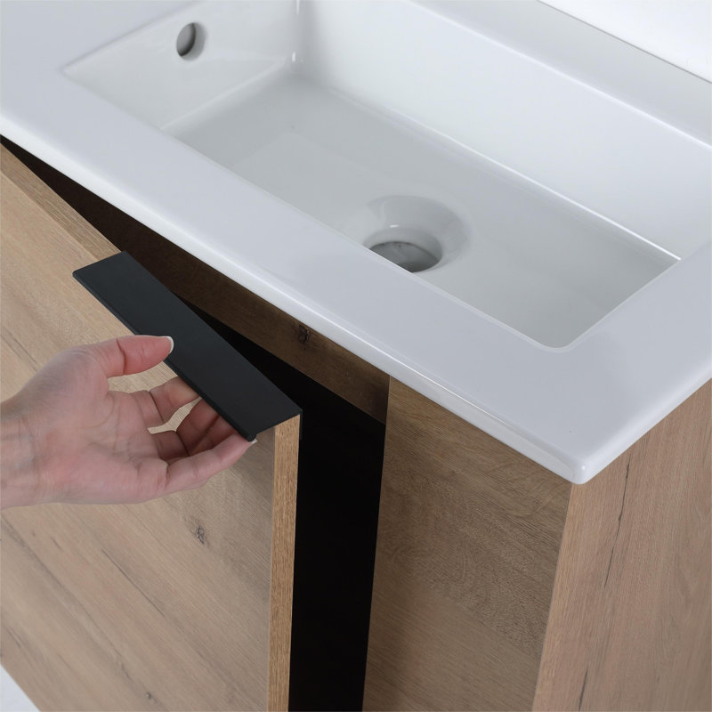 Meuble-lavabo flottant simple 22 po avec comptoir en céramique Finli, Brun