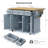 54inch Large Kitchen Island With Rubber Wood Drop Leaf, Embossed Texture Rolling Kitchen Cart On 4 Wheels With 4 Doors And 3 Drawers, Kitchen Island With Storage For Kitchen, Dining Room,grey Blue
