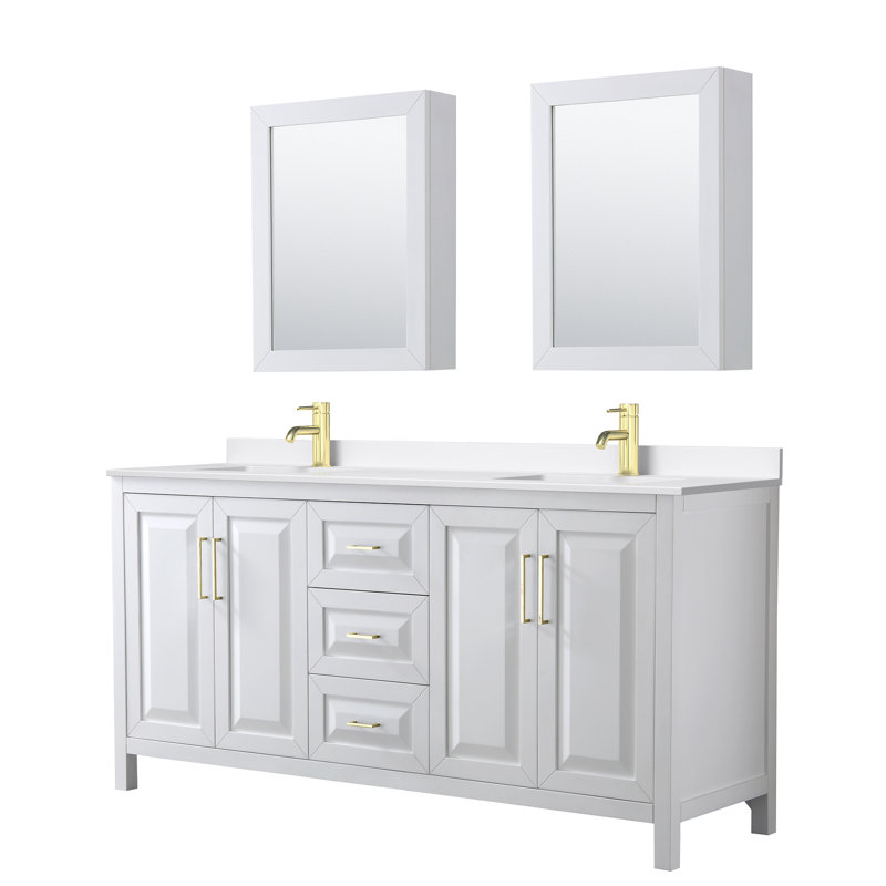 Daria 72'' W Vanity, White, Brushed Gold, White Quartz