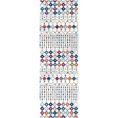 Clair Moroccan Power Loom Performance Ivory, Beige, Gray, Blue, Orange, and Magenta Rug