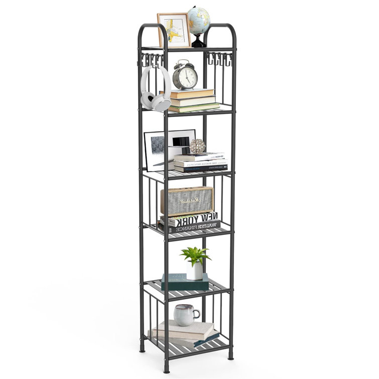 6 Tier Narrow Metal Bathroom Towel Storage Rack with 10 S Hooks for Small Spaces 17 Stories Finish: Black