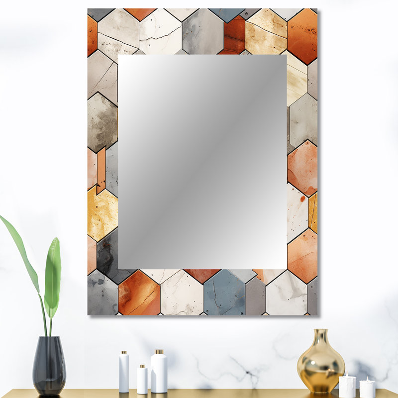 Hatsu Rustic Hexagons Boho Pattern - Geometric  Mirror, Geometric Unique Wall Mirror, Printed Metal Art, 40" x 30"
