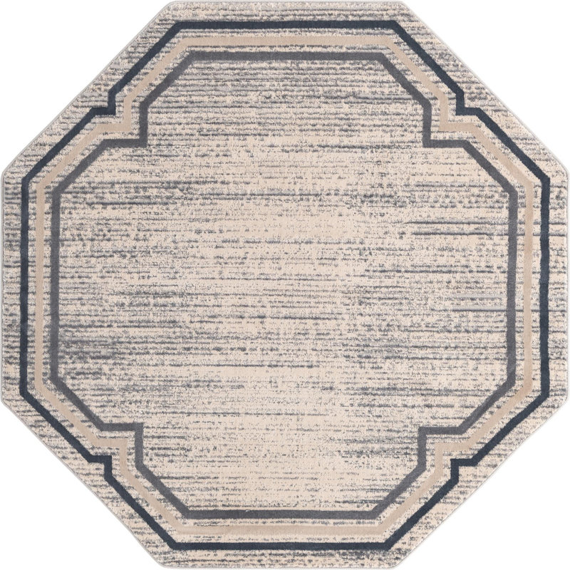 Tapis beige à rayures Vallelunga, Octogone 6 pi x 6 pi