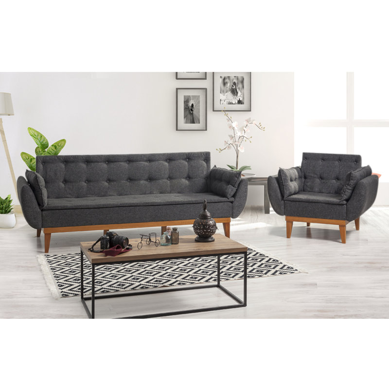 Ensemble de salon inclinable 2 pièces Aucoin, 100 % lin anthracite