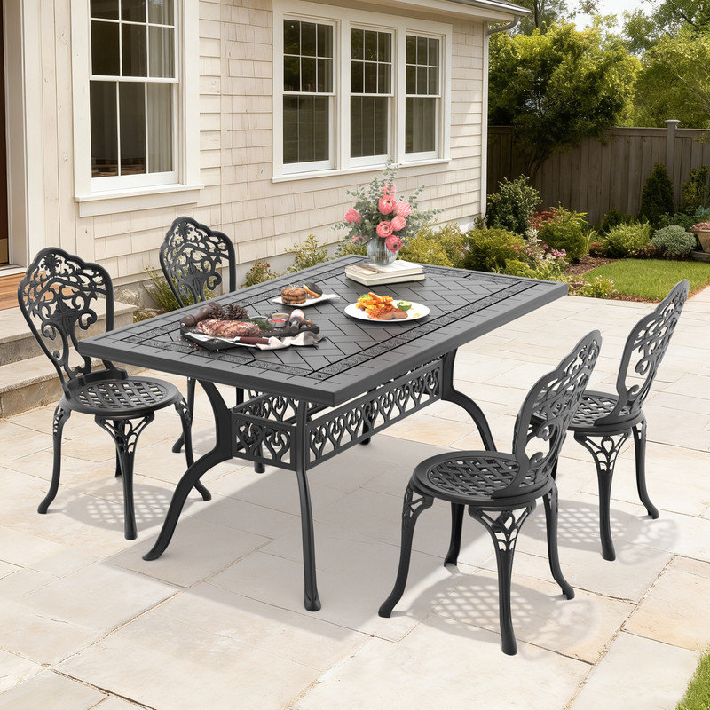 Table de salle à manger rectangulaire en aluminium moulé 59,06 po et 4 chaises avec siège de 15,35 po (5 pièces)