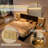 Luxurious Upholstered Queen Platform Bed With LED Lights & Charging Station And 2 Bedside Tables,Velvet Tufted And Metal Headboard With Metal Slat Support ,No Box Spring Needed,Black-1475472505