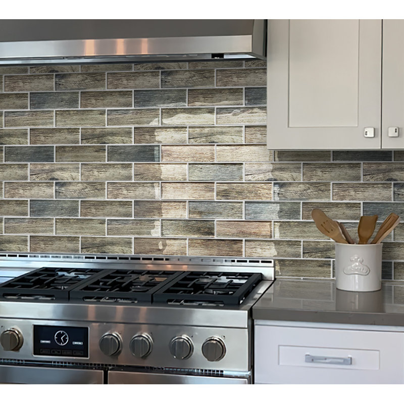 1.9" x 5.9" Glass Subway Mosaic Wall & Floor Tile, Brown/Blue