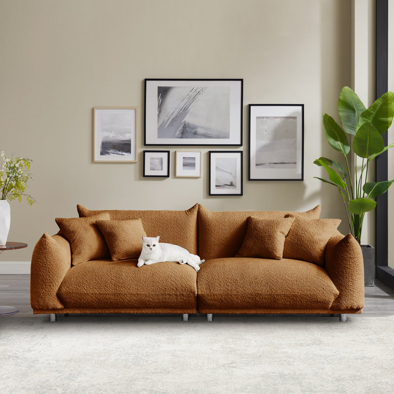 Arnya Upholstered Sofa with Round Arms, Rust Boucle, 29" H x 88.9" W x 37" D, 3