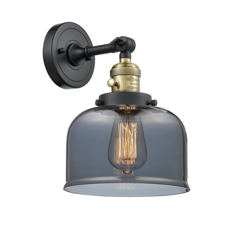 Applique murale 1 lumière 8 po Bell, Ampoule incandescente rétro 60 watts, Plaqué couleur fumée, Laiton antique noir