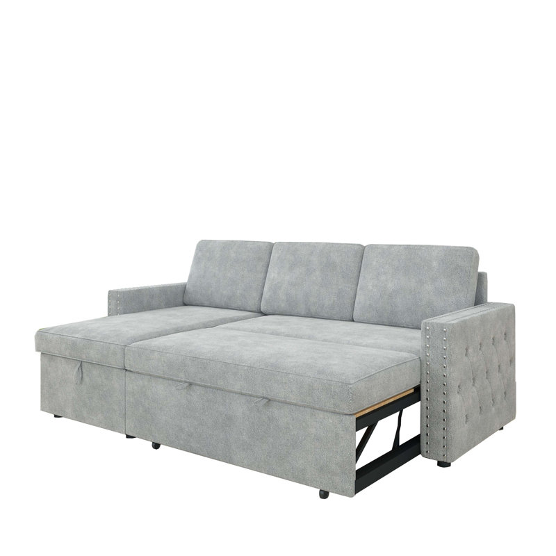 85.8" Pull Out Sleeper Sofa L-Shaped Couch Convertible Sofa Bed with Storage Chaise And Storage Racks, Light Gray Chenille