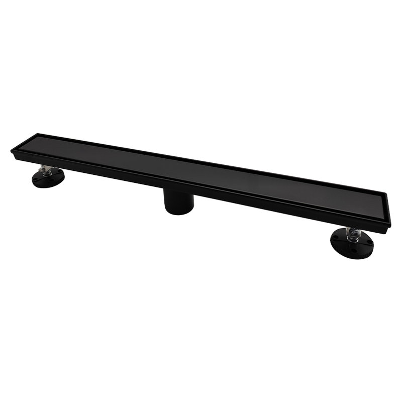 Oceanic, 2-in-1 Flat & Tile-in Cover, 24” Linear Shower Drain, Base and Grate Made of Marine-Grade Stainless Steel 316, Matte Black Finish, Kit Includes: Hair Strainer, Key, Leveling feet.