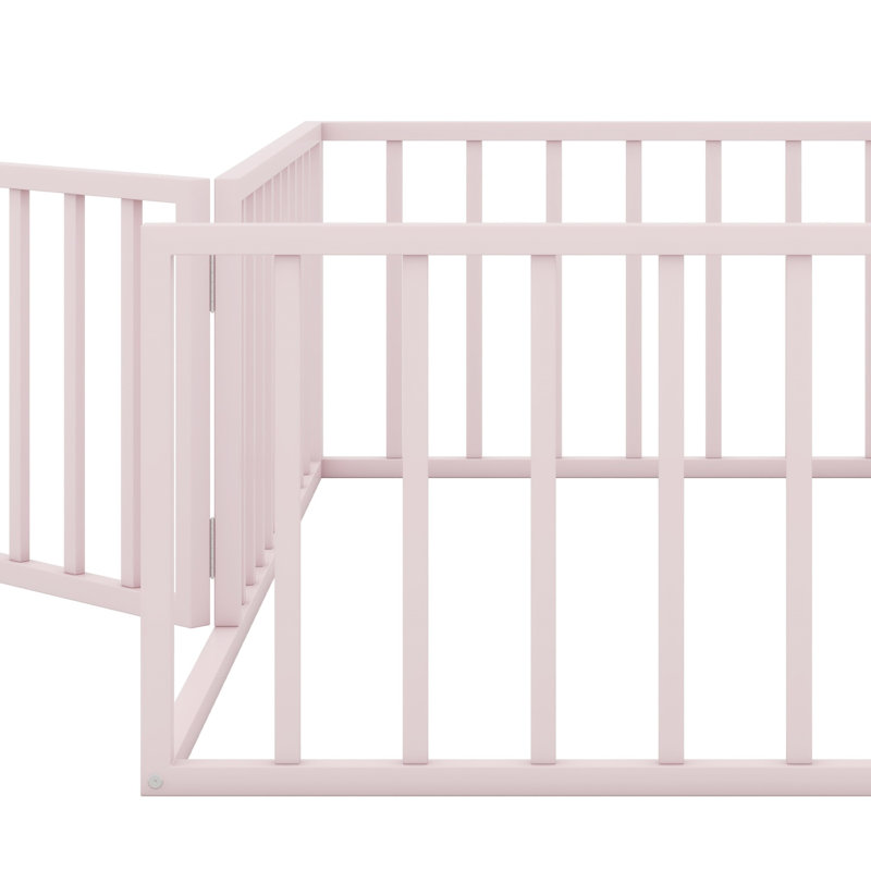 Structure de lit en métal avec clôture et porte, Rose, Twin
