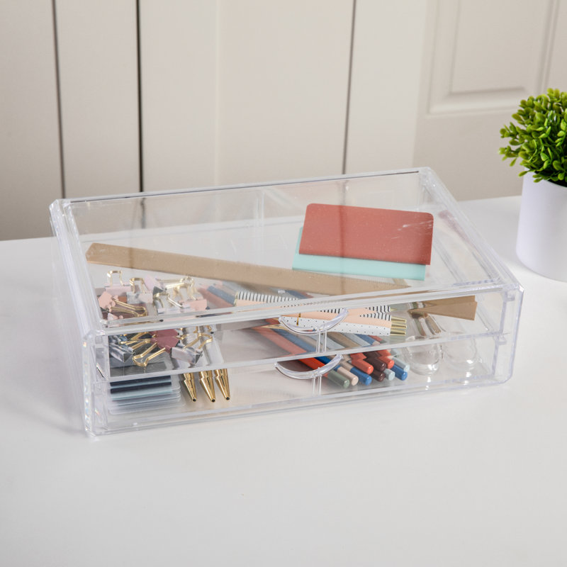 Clear Plastic Stackable Desktop Organizer with 2 Drawers