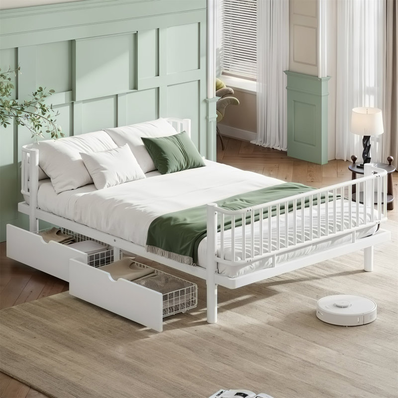 Lit plateforme avec tiroirs de rangement, Queen, Light White