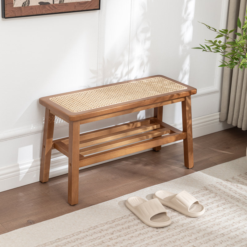 Banc en bois massif avec tablette Lund, Brun