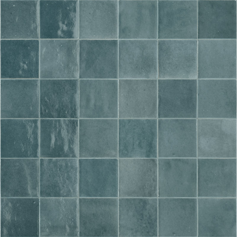 Marrakesh Zellige | 4"x4" Ceramic Wall Tile, Aquamarina