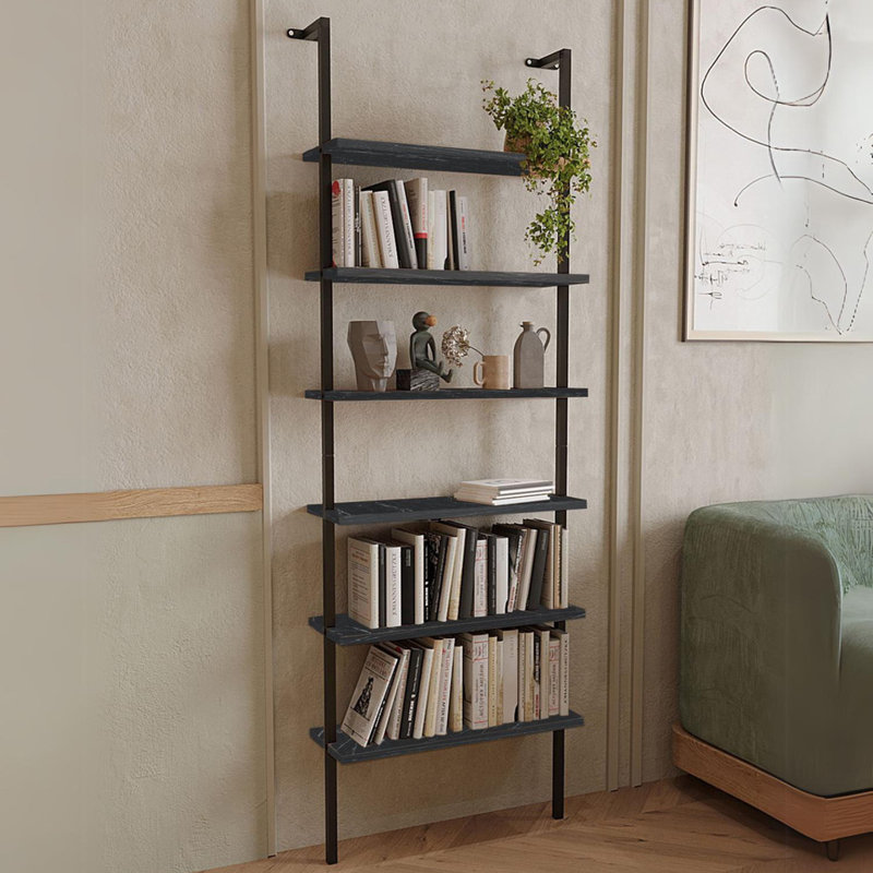 Adelea 183cm H x 60.2cm W Metal Bookcase, Black Marble