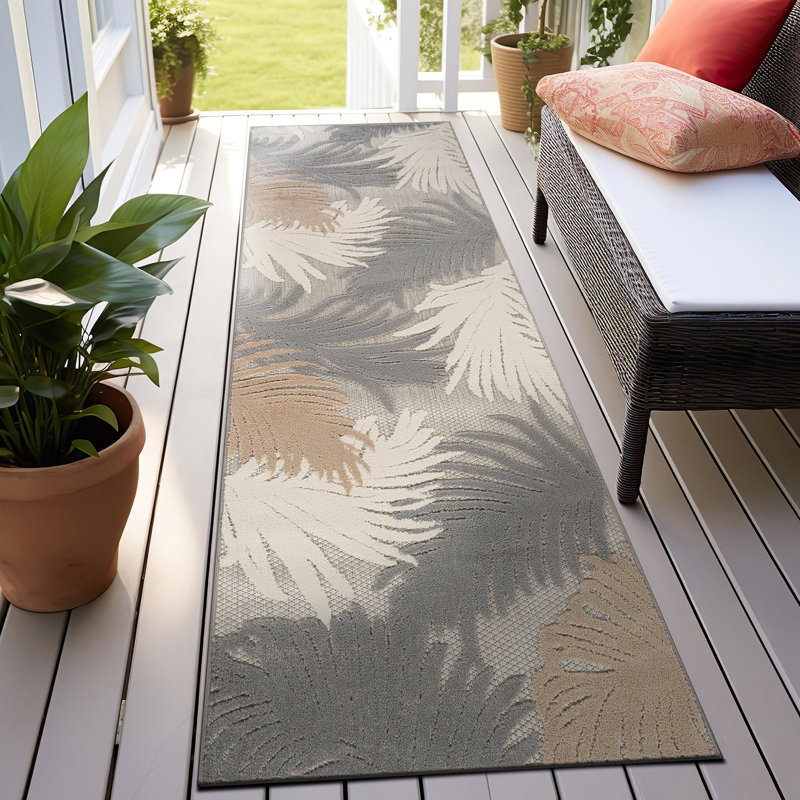 Hernandez Floral Indoor & Outdoor Area Rug, Runner 2' x 7', Beige/White/Gray