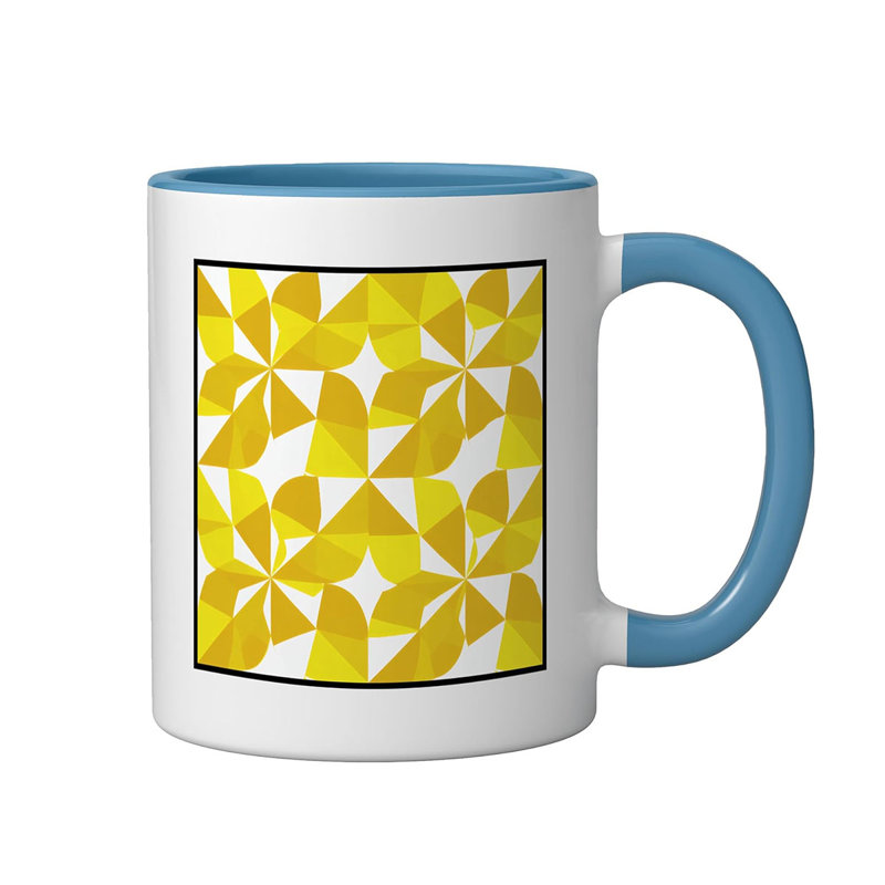 Geometric Yellow Floral Pattern Abstract Art Ceramic Mug, 11oz