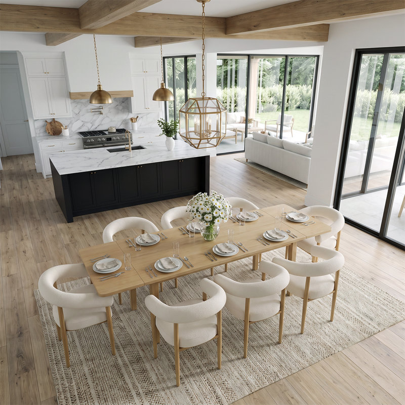Ensemble de table de salle à manger extensible 72 "à 104" en placage de bois avec 8 fauteuils bouclés