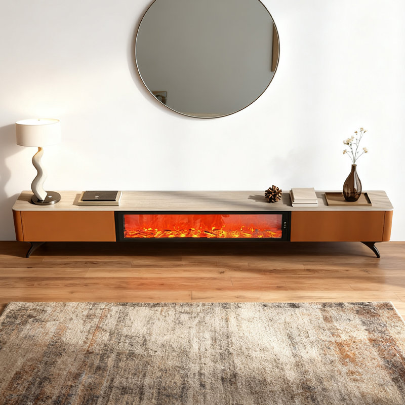 Foyer de meuble télé orange en bois manufacturé, H 17,72 po x l 94,49 po x P 15,75 po, Orange