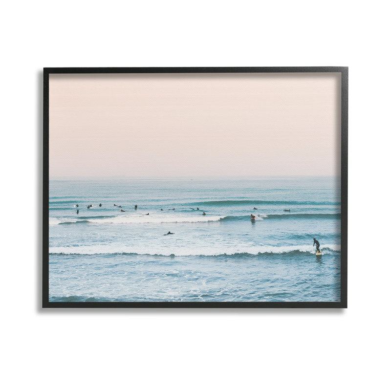 Scène de surfeur pastel encadrée, estampe numérique par Sissi et Seb, Giclée encadrée noir minuit, H 11 po x l 14 po