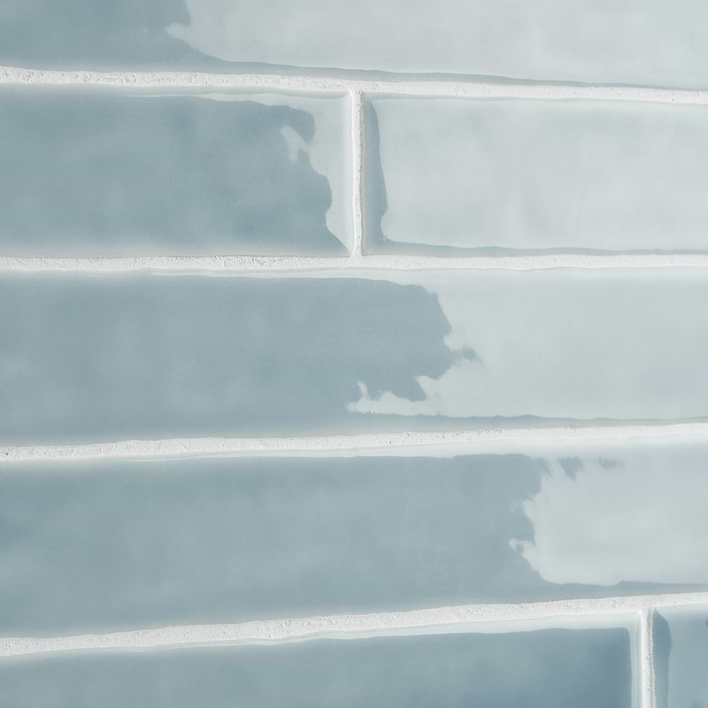 Carolina 2x20 Polished Crackled Ceramic Wall Tile, Sky Blue