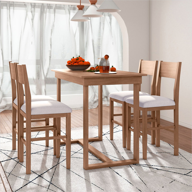 Ensemble de table de salle à manger à hauteur de comptoir 5 pièces avec une table rectangulaire et 4 chaises pour petits espaces