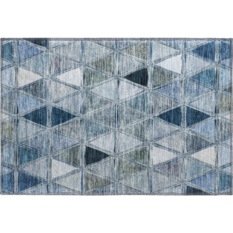 Premium Machine Washable Prisco Blue Rug, Rectangle 1'8" x 2'6"
