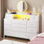 Commode blanche pour chambre à coucher avec 13 tiroirs, commode en tissu