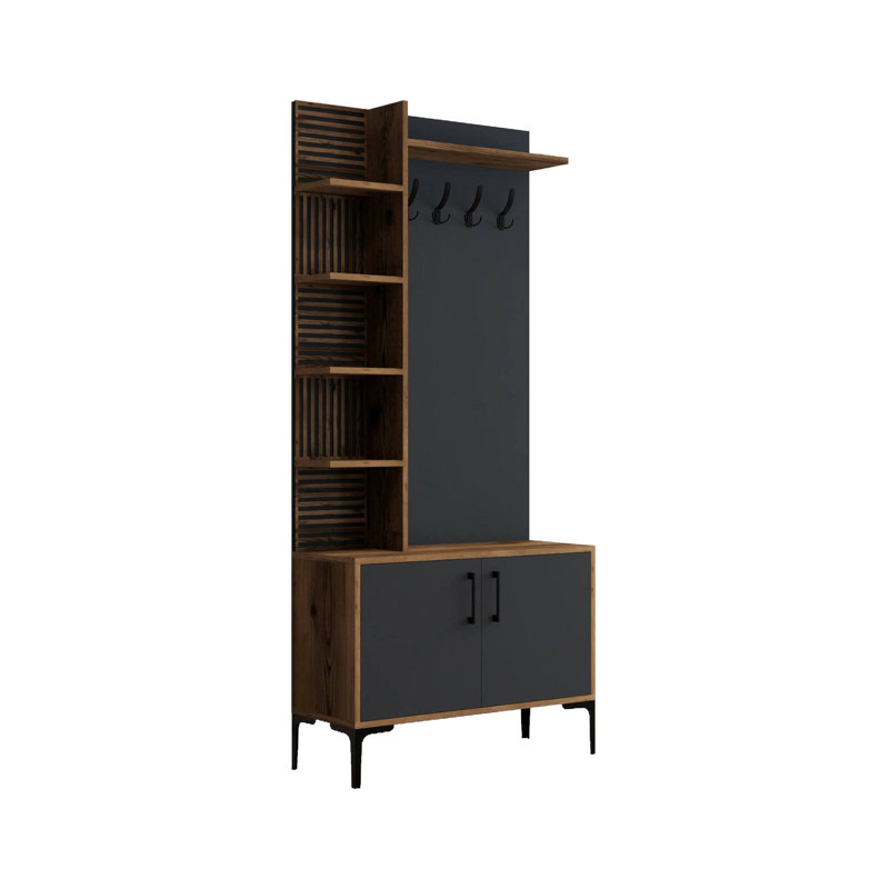 Dghilard Hall Tree 90cm Wide, Walnut/Anthracite