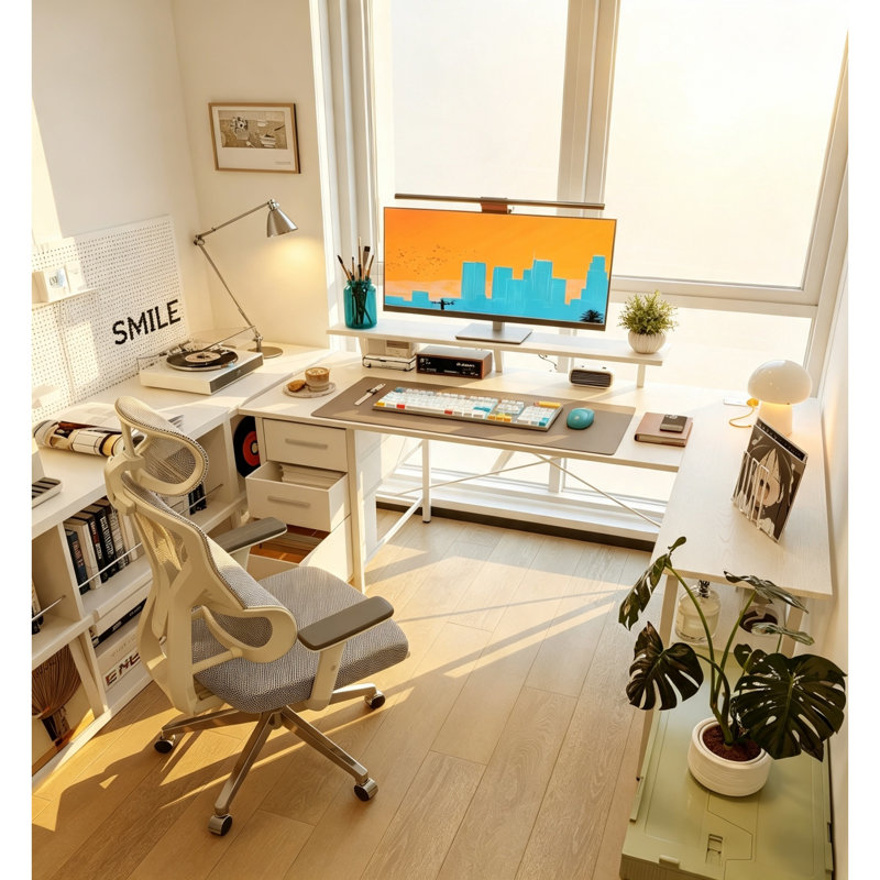 120 x 80 cm Corner Computer Desk with Drawers, Reversible L-Shaped Home Office Desk with Power Outlet, Monitor Stand & PC Stand, Gaming Workstation, White