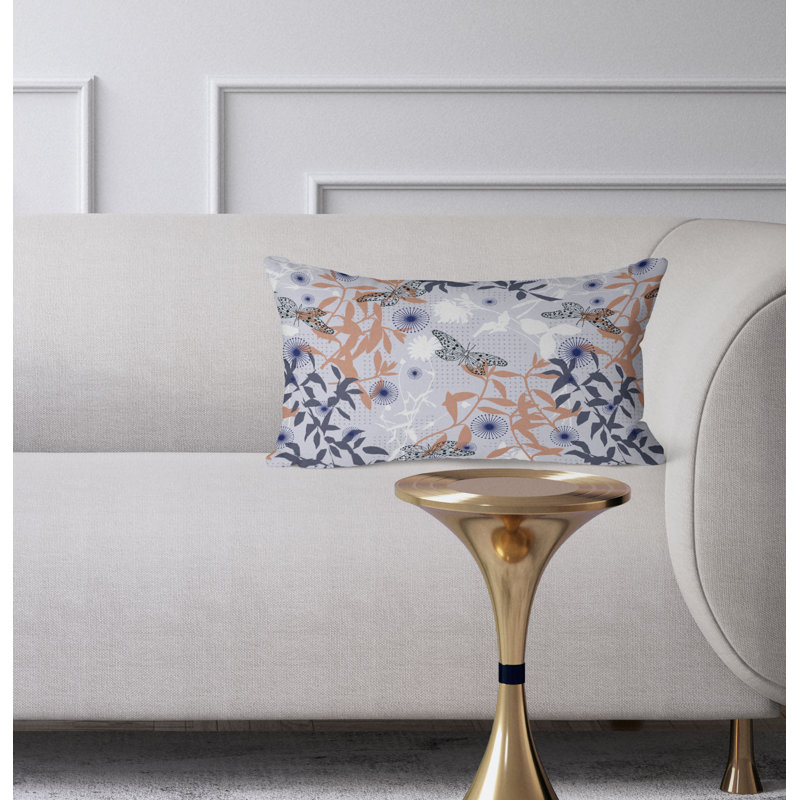 Ethereal Flutter Bloom  Rectangular Throw Pillow, Gray/Orange