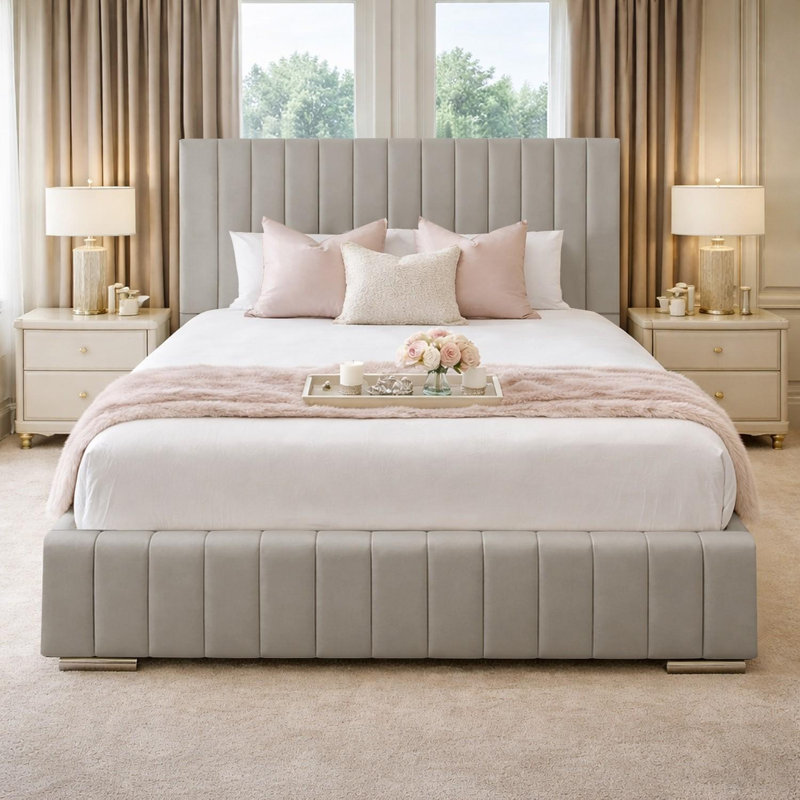 Upholstered Bed, Small Double (4'), Silver
