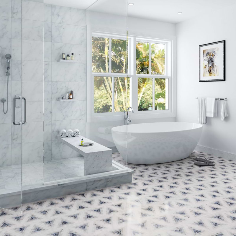 Ako 5" Triangle Marble Micro Mosaic Tile, Azul Blue