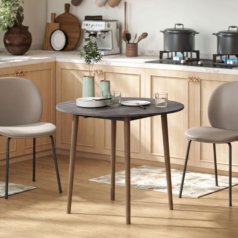 Table de salle à manger pliante 35 "avec pieds en bois massif, gris clair vieilli