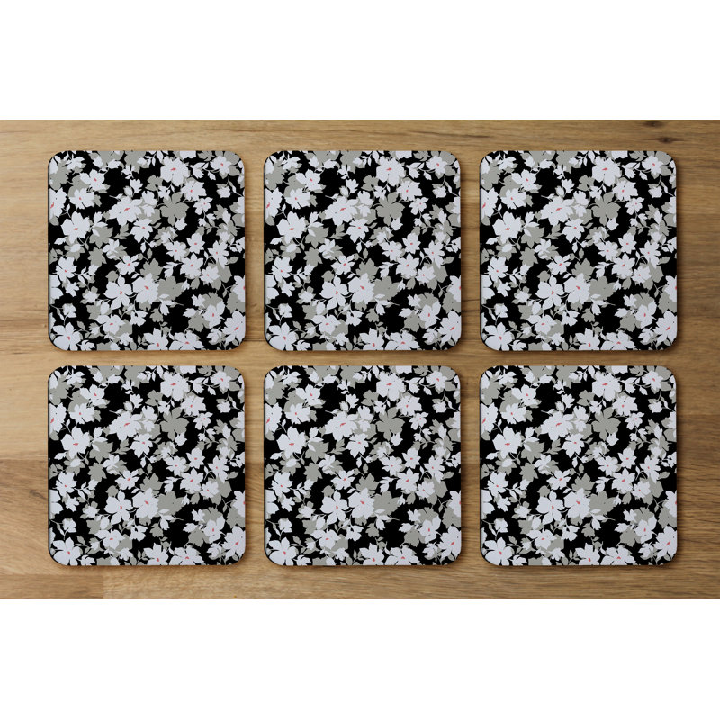 Square 6 Piece Coaster Set, Grey/White/Black