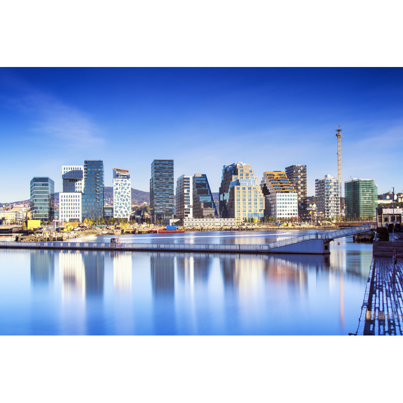 Bjoervika In Oslo - Oslo Barcode, Norway by Baiaz - Wrapped Canvas Print, 81cm H x 122cm W
